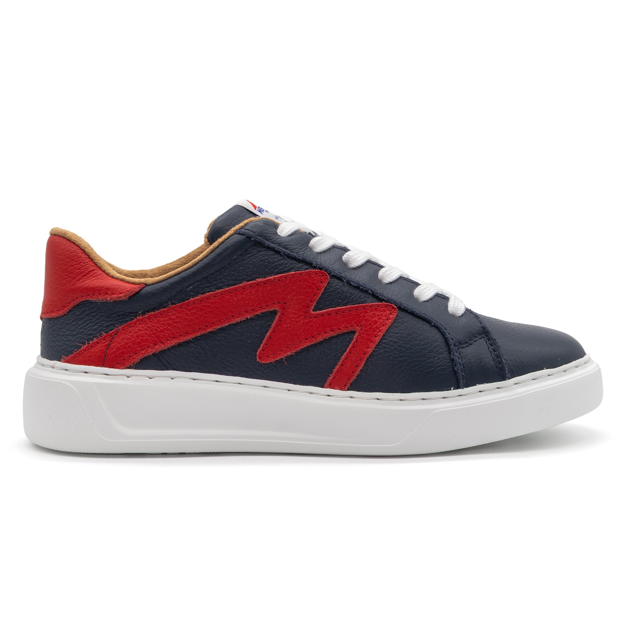 BLKSWN Footwear 601 Two-Tone lowtop sneaker in navy and red berry, showing the right shoe with contrasting color details.