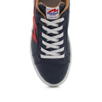 BLKSWN Footwear 601 Two-Tone lowtop sneakers in navy and red berry with stylish contrasting colors.