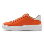 BLKSWN Footwear 601 Two-Tone lowtop sneakers in orange and white, side view showing stylish two-tone design.