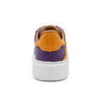 BLKSWN Footwear 601 Two-Tone lowtop sneaker featuring purple and gold color blocking, with a back view of the stylish design.