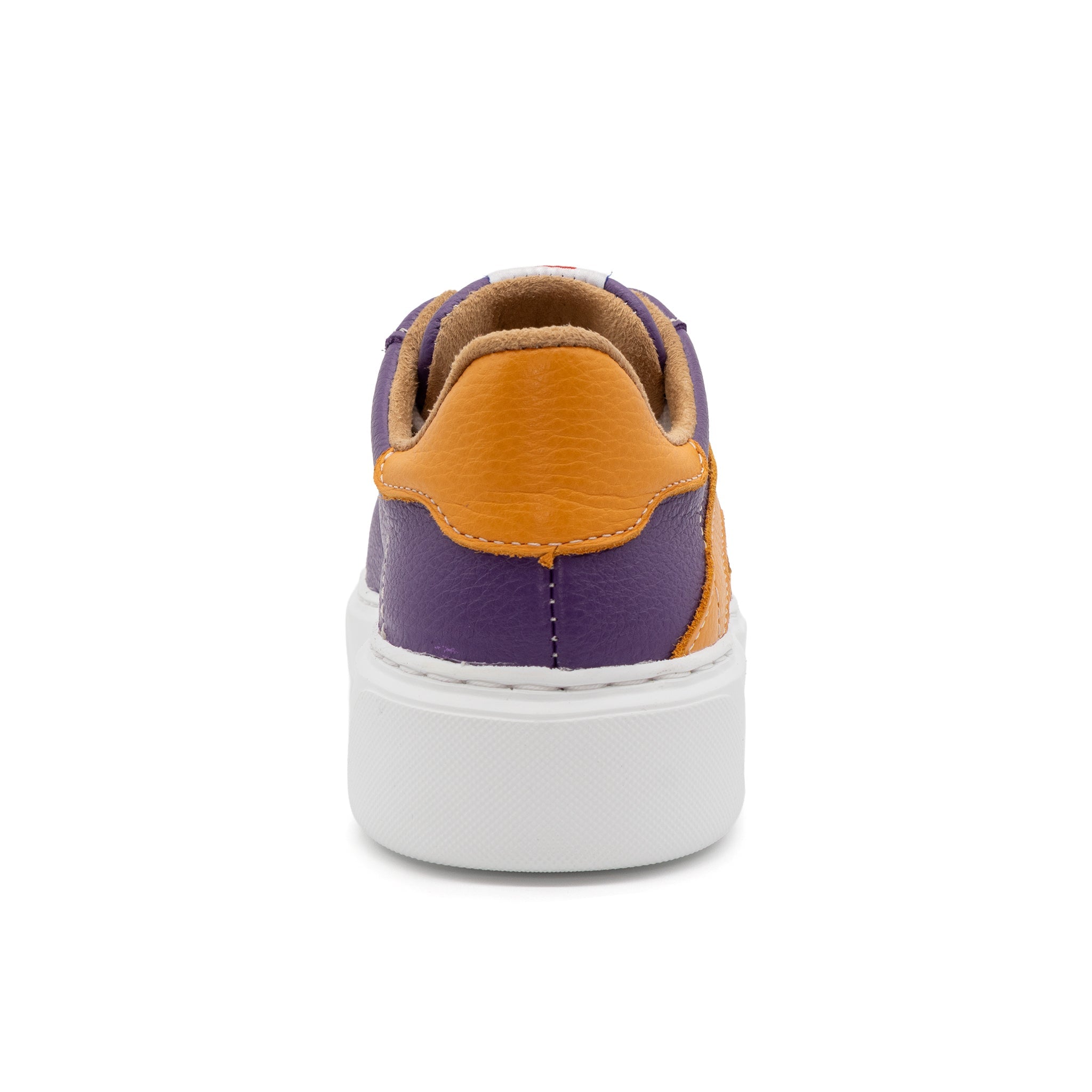 BLKSWN Footwear 601 Two-Tone lowtop sneaker featuring purple and gold color blocking, with a back view of the stylish design.
