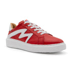 BLKSWN Footwear 601 Two-Tone lowtop sneakers in red berry and white, angled view showing color contrast and stylish design.