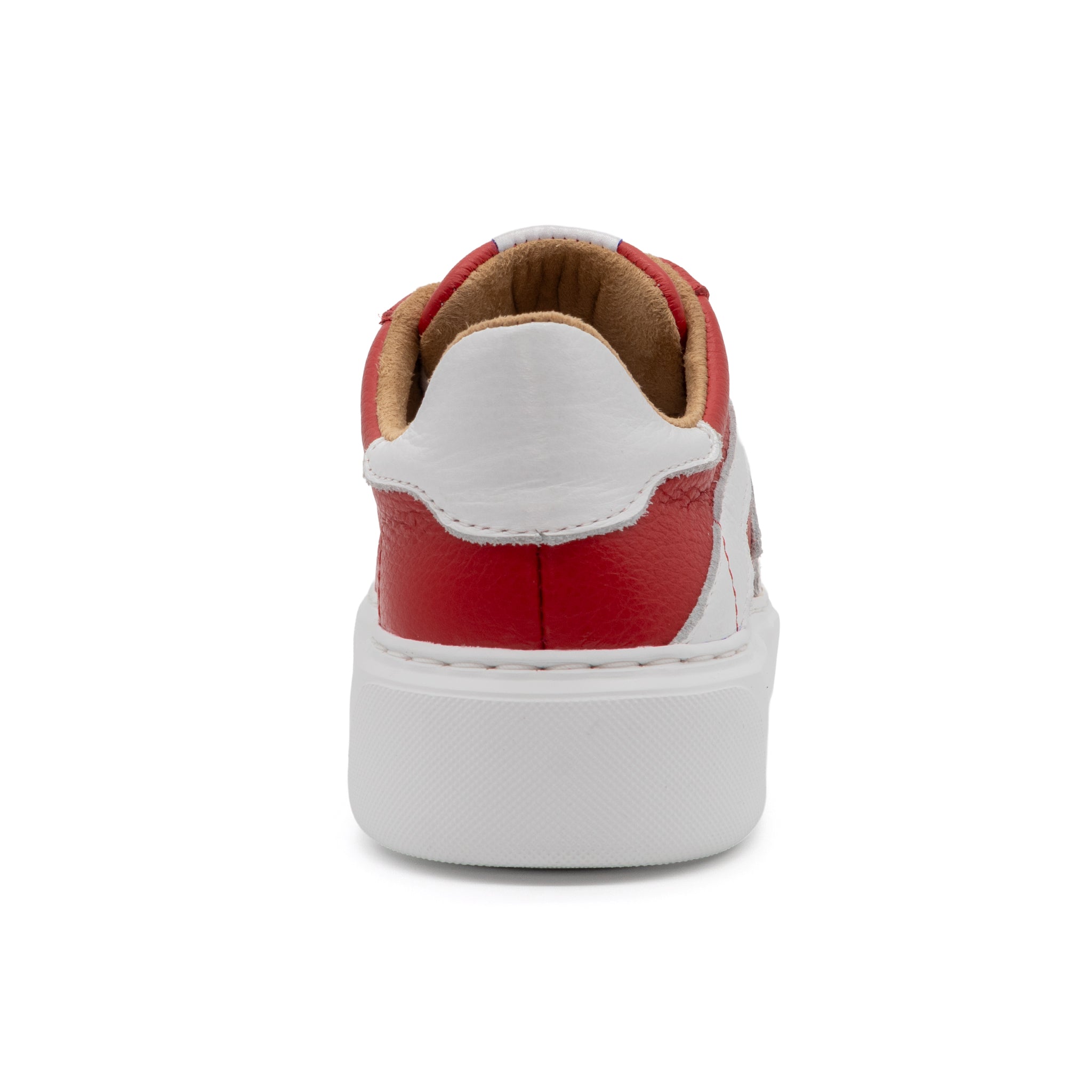 BLKSWN Footwear 601 Two-Tone lowtop sneaker in red berry and white, showing the back view with stylish two-tone design.