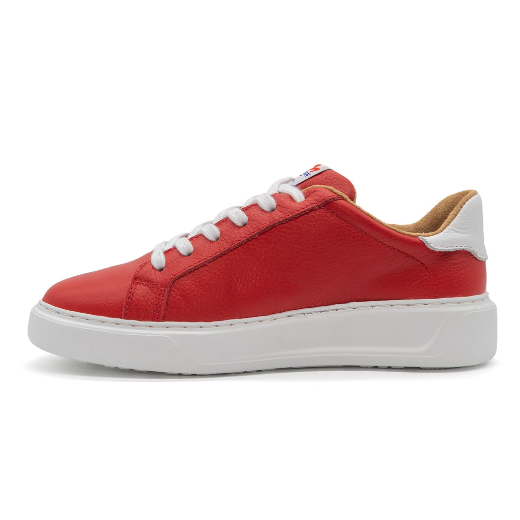 Left view of BLKSWN Footwear 601 Two-Tone lowtop sneakers in red berry and white with a stylish two-tone design.