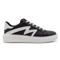 Black and white two-tone lowtop sneaker by BLKSWN Footwear, showing the right side of the stylish casual shoe.