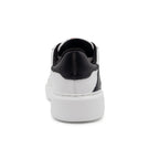 BLKSWN Footwear 601 Two-Tone lowtop sneaker in white and black, showing the back view of the stylish, casual shoe.