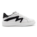Right foot of BLKSWN Footwear 601 Two-Tone lowtop sneaker in white and black with a sleek design.