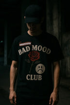 Unisex BAD MOOD CLUB Graphic T-Shirt – Sad Face & Rose Dark Streetwear Tee - Plush Fashion Hub