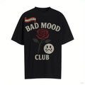 Unisex BAD MOOD CLUB Graphic T-Shirt – Sad Face & Rose Dark Streetwear Tee - Plush Fashion Hub