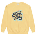 Unisex garment-dyed fleece sweatshirt from Plush Fashion Hub with soft vintage wash and classic crewneck style.