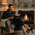 Plush Fashion Hub premium waffle piping men's robe shown in a cozy, soft fabric with a classic design and piping details.