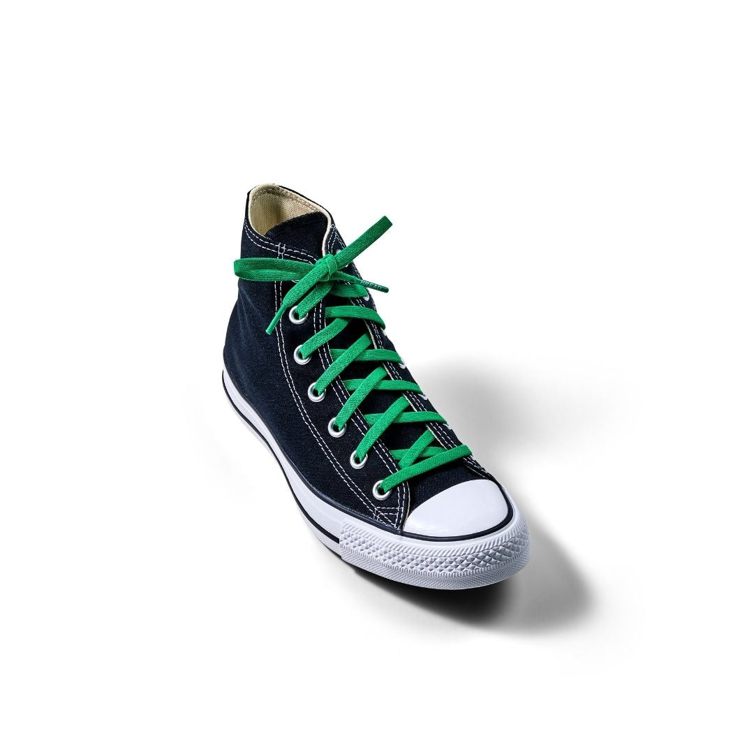 Lucky Green elastic shoelace by Plush Fashion Hub, close-up of vibrant green stretch laces for sneakers.