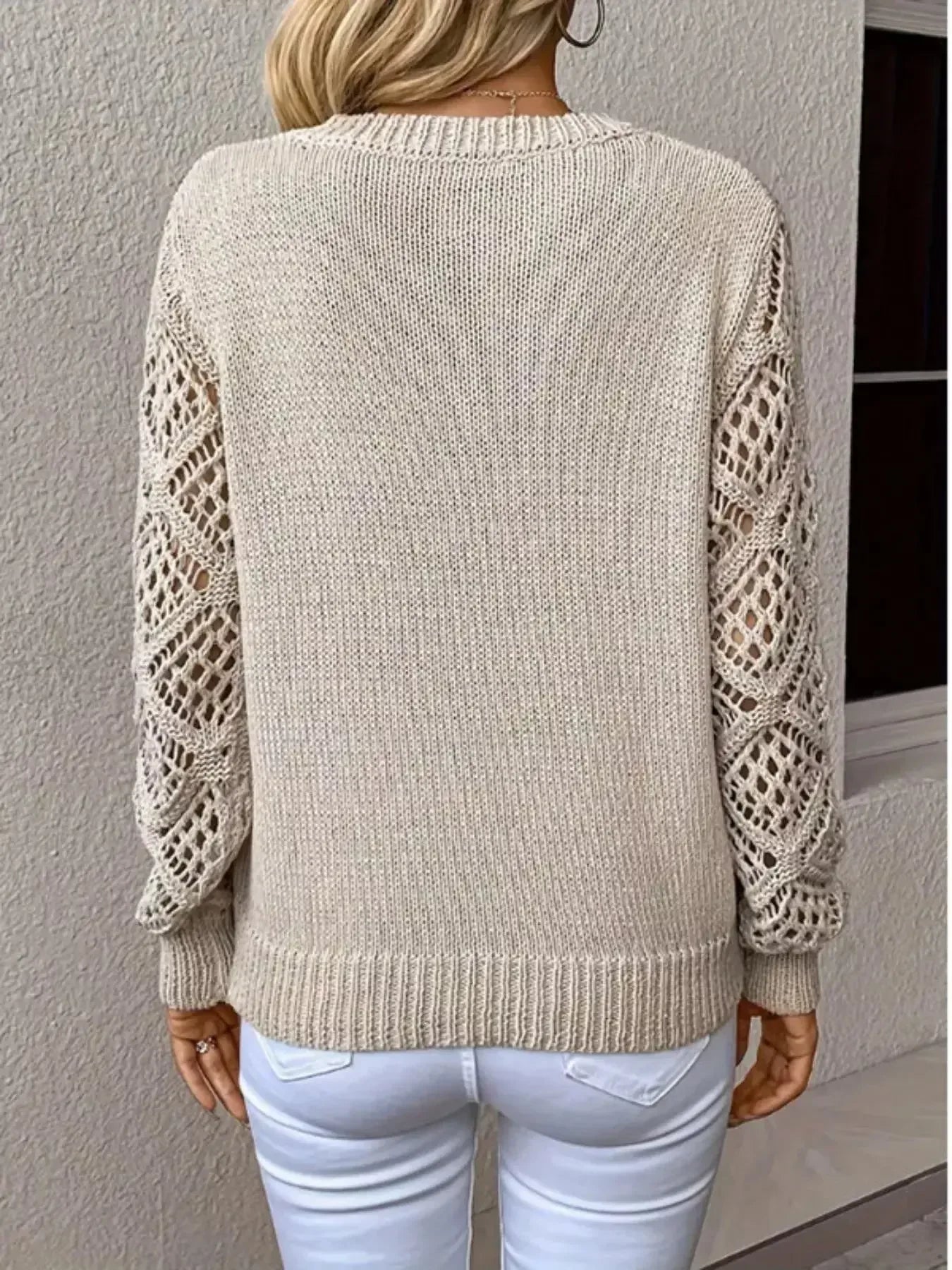 V-Neck Crochet Sleeve Sweater - Plush Fashion Hub