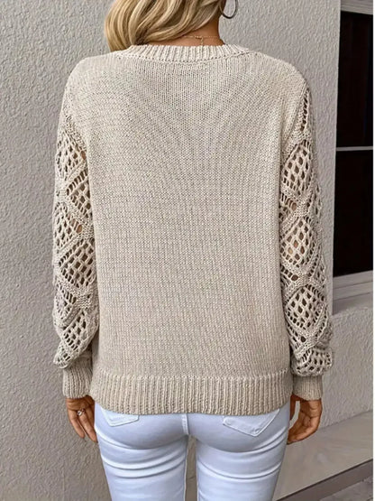 V-Neck Crochet Sleeve Sweater - Plush Fashion Hub