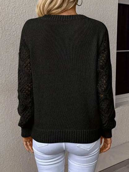 V-Neck Crochet Sleeve Sweater - Plush Fashion Hub