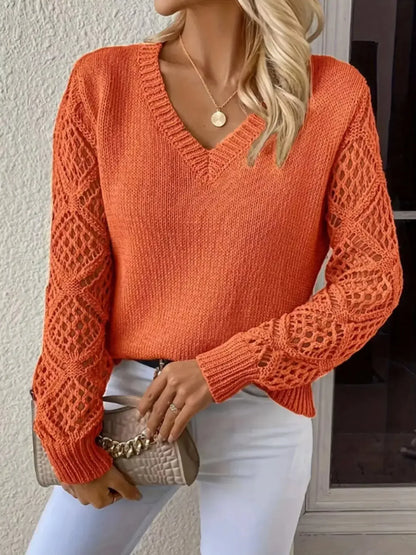 V-Neck Crochet Sleeve Sweater - Plush Fashion Hub