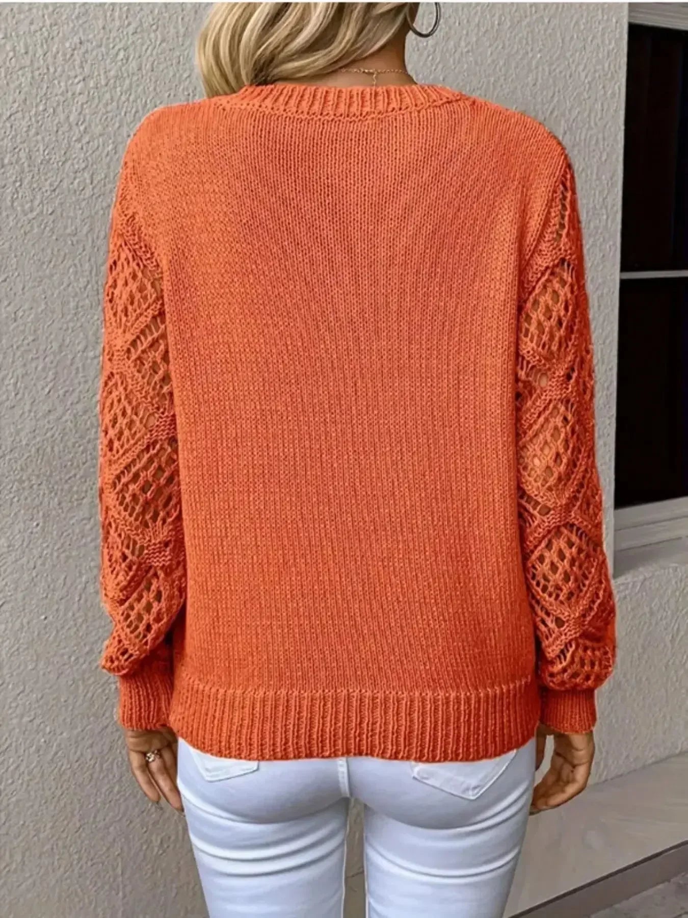 V-Neck Crochet Sleeve Sweater - Plush Fashion Hub