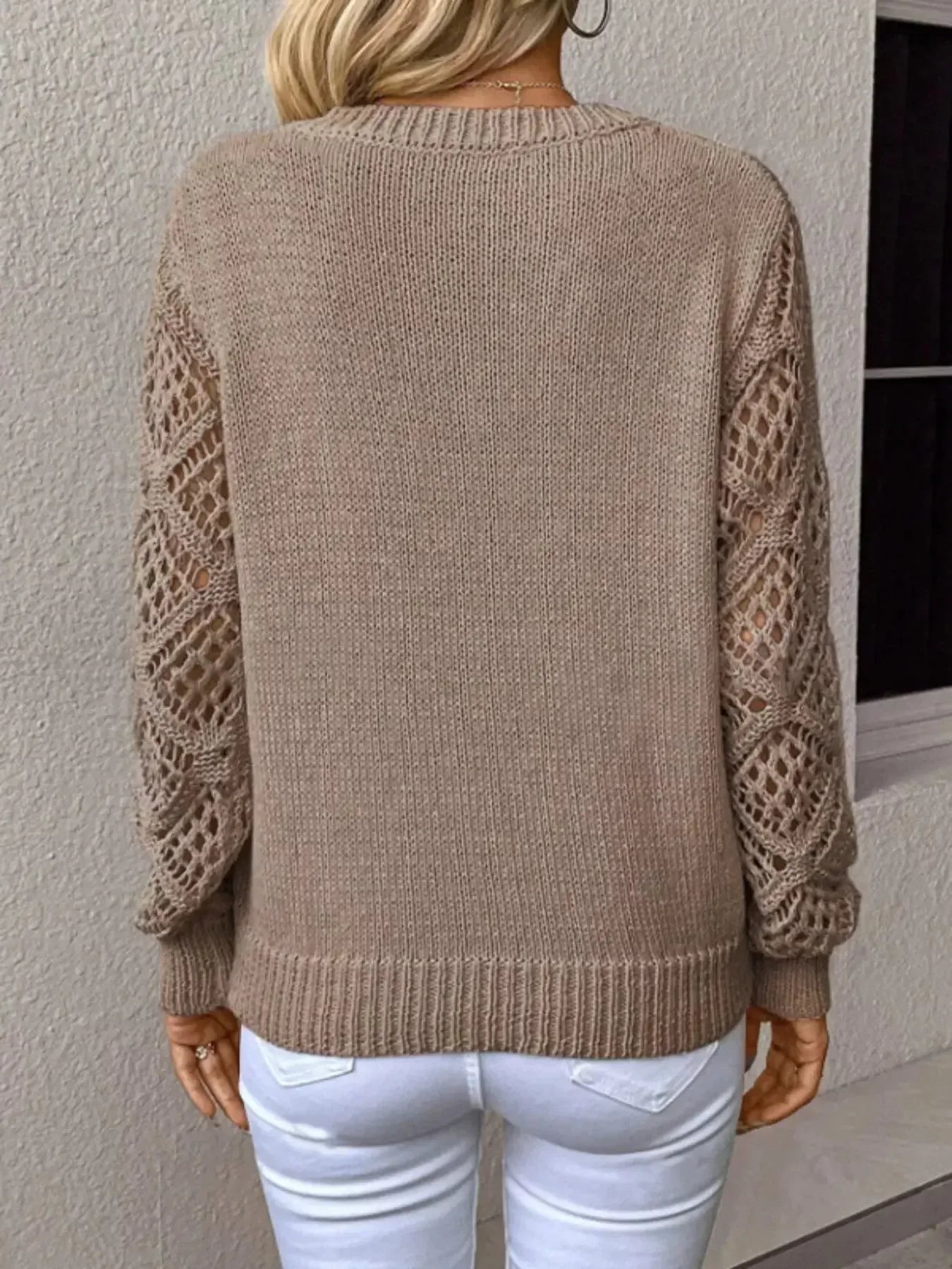 V-Neck Crochet Sleeve Sweater - Plush Fashion Hub