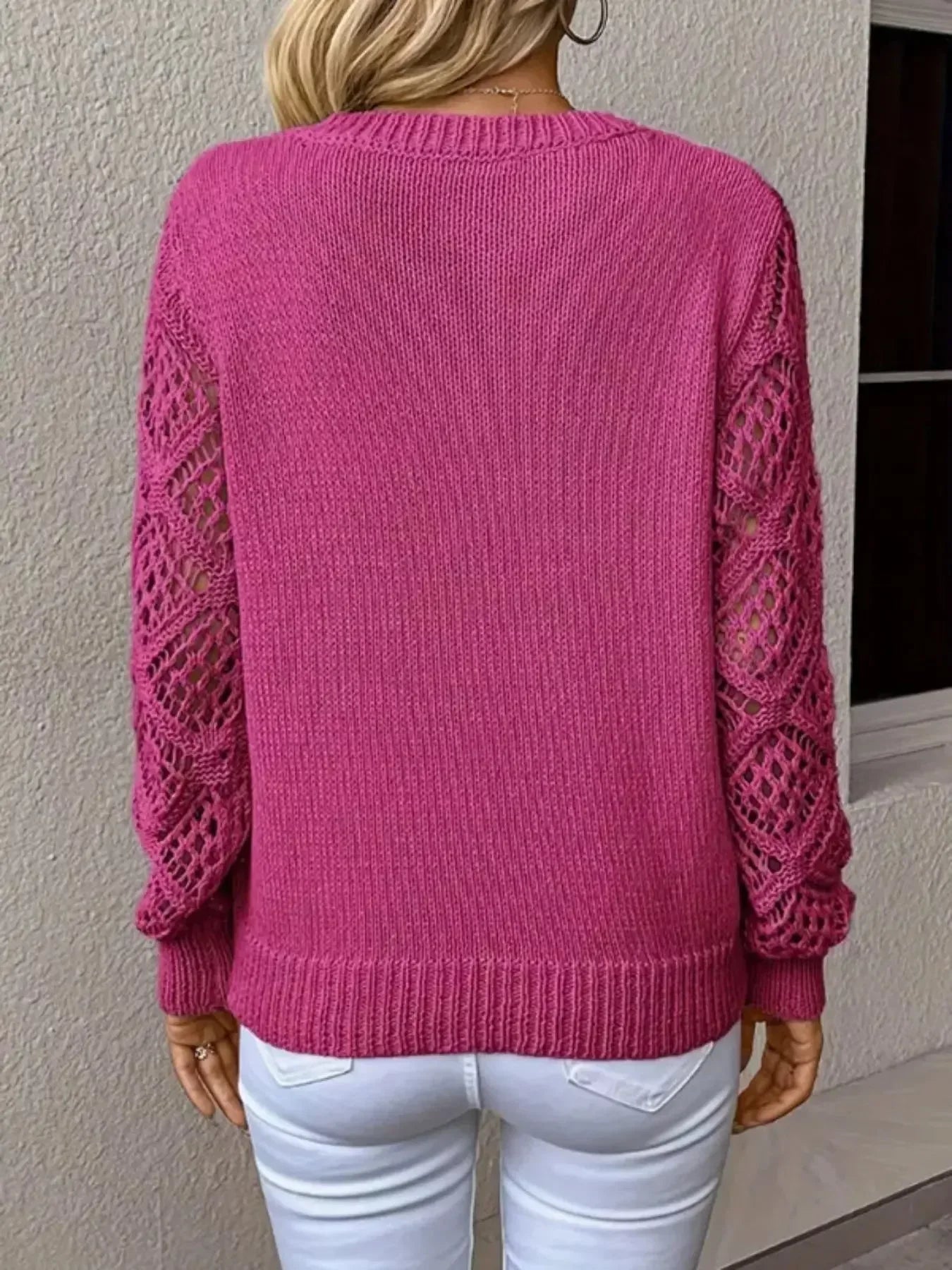V-Neck Crochet Sleeve Sweater - Plush Fashion Hub