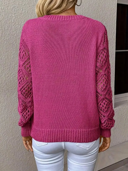 V-Neck Crochet Sleeve Sweater - Plush Fashion Hub