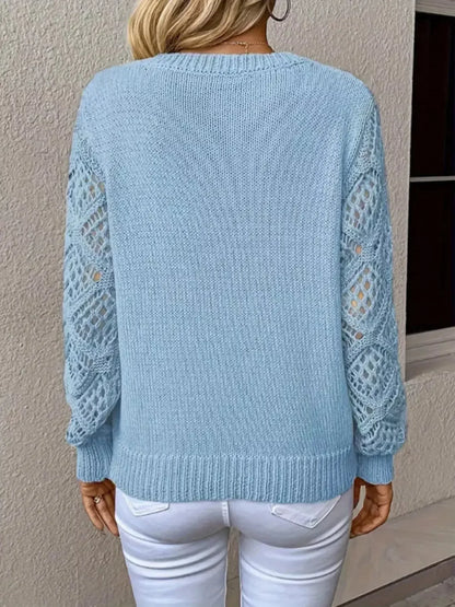 V-Neck Crochet Sleeve Sweater - Plush Fashion Hub