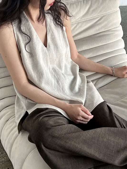 V-Neck Linen T-Shirt - Plush Fashion Hub