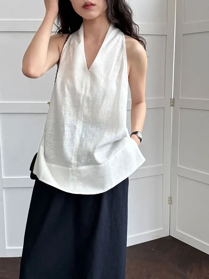 V-Neck Linen T-Shirt - Plush Fashion Hub