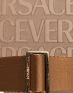 Versace Brown Top Handle Jacquard Leather Logo Crossbody Tote Bag - Plush Fashion Hub