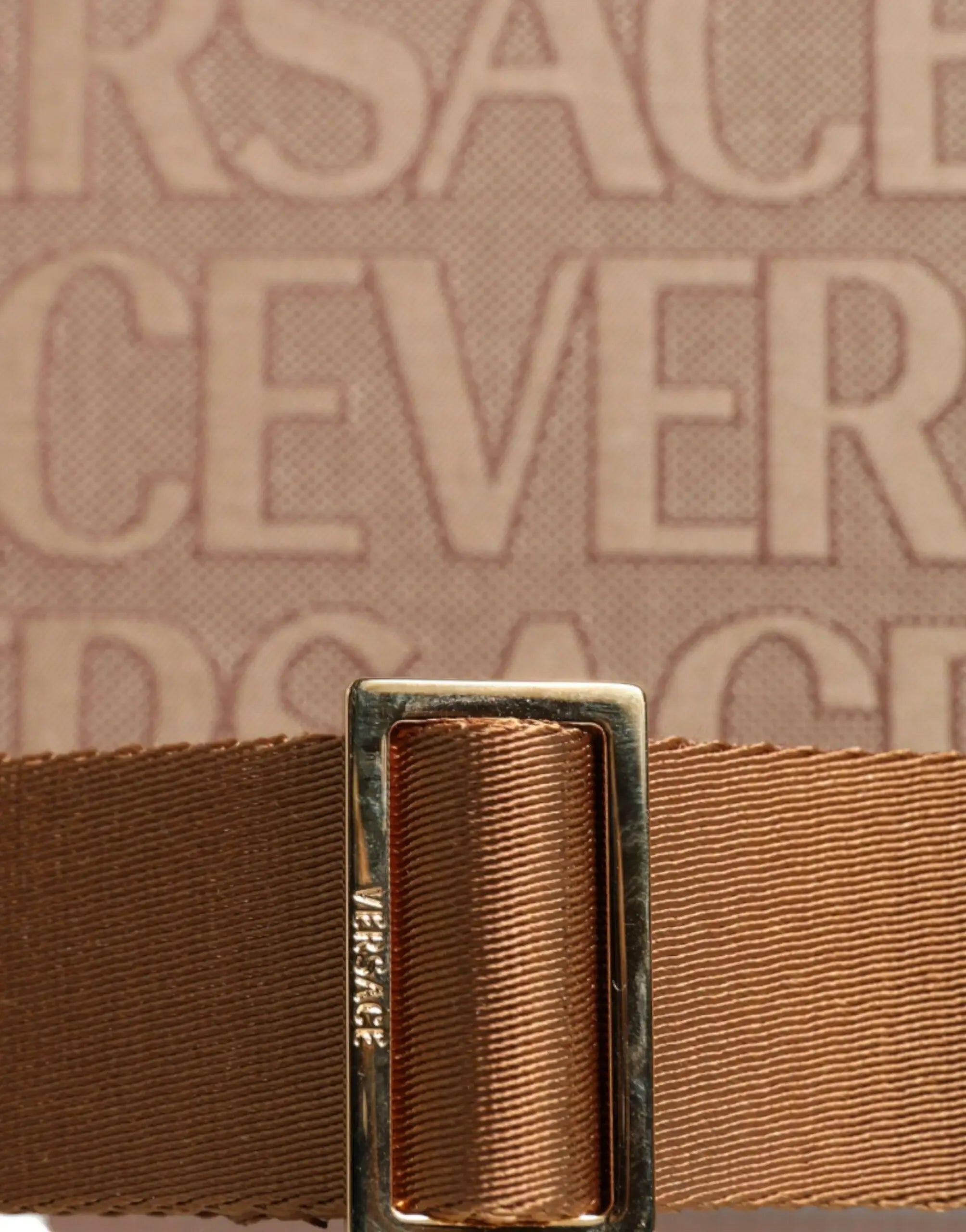 Versace Brown Top Handle Jacquard Leather Logo Crossbody Tote Bag - Plush Fashion Hub