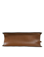 Versace Brown Top Handle Jacquard Leather Logo Crossbody Tote Bag - Plush Fashion Hub