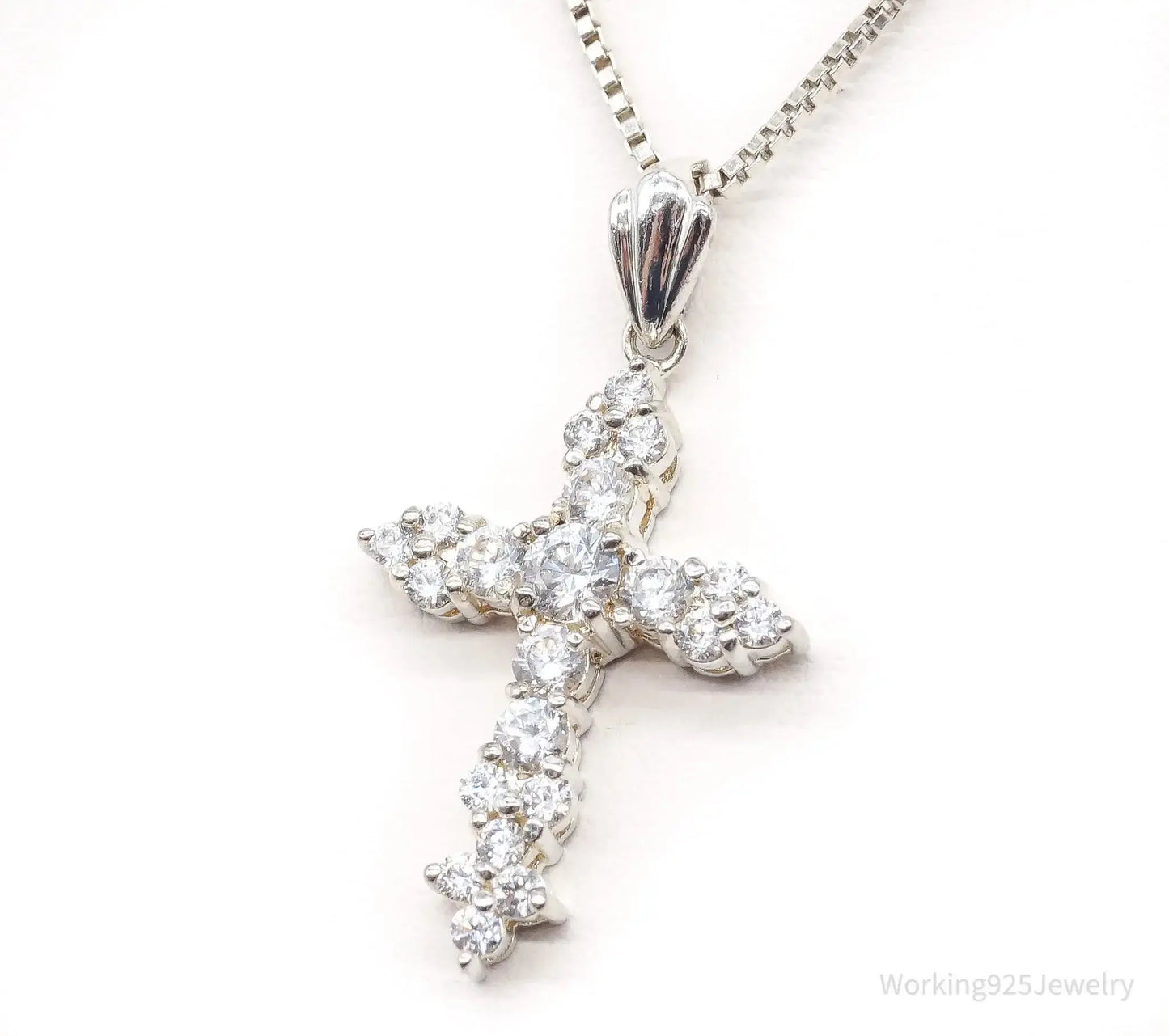 Vintage Cubic Zirconia Cross Sterling Silver Necklace - Plush Fashion Hub