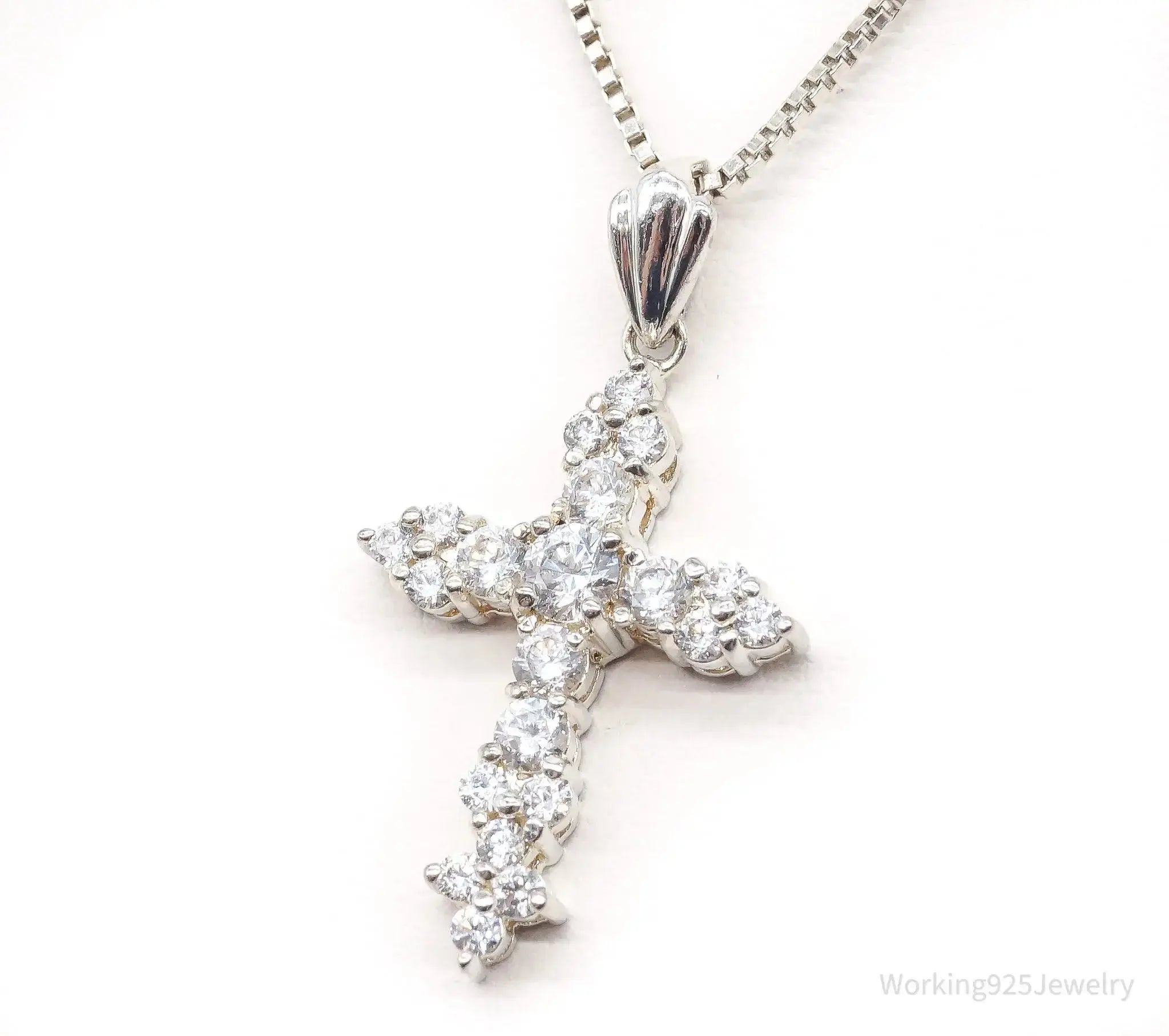 Vintage cubic zirconia cross necklace in sterling silver, pendant jewelry with detailed design, from Plush Fashion Hub.