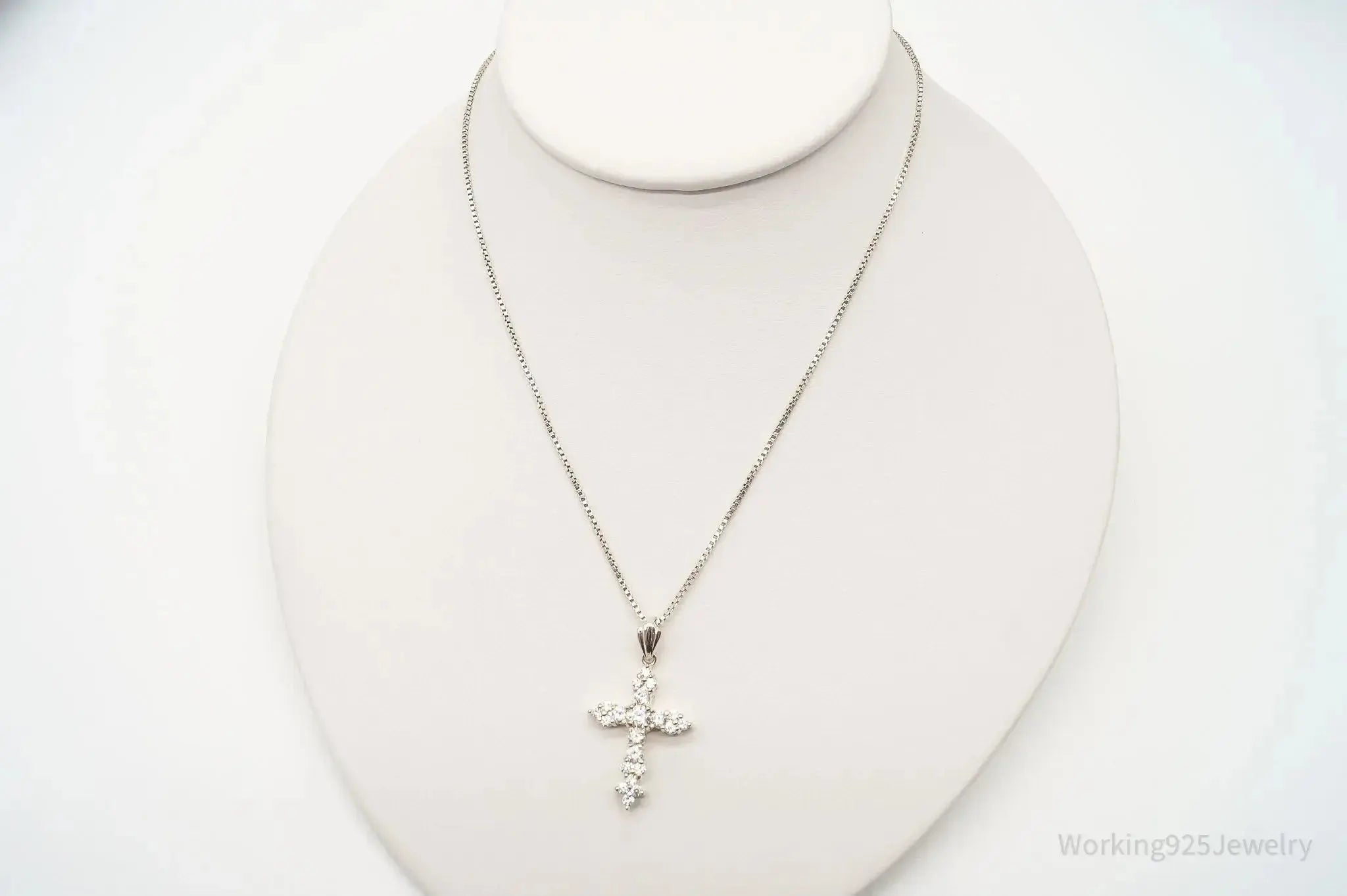 Vintage cubic zirconia cross sterling silver necklace with detailed pendant, jewelry pendant, sterling silver jewelry, vintage style.