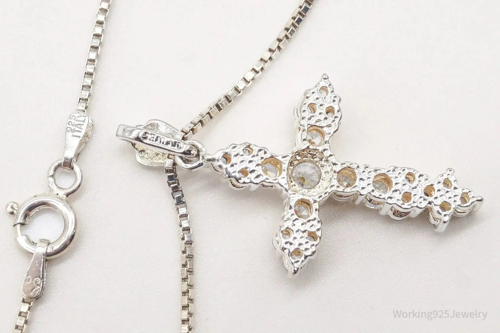 Vintage cubic zirconia cross pendant necklace in sterling silver, stylish jewelry piece from Plush Fashion Hub.