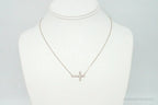 Vintage cubic zirconia rose gold vermeil sterling silver cross necklace, detailed pendant jewelry for women.