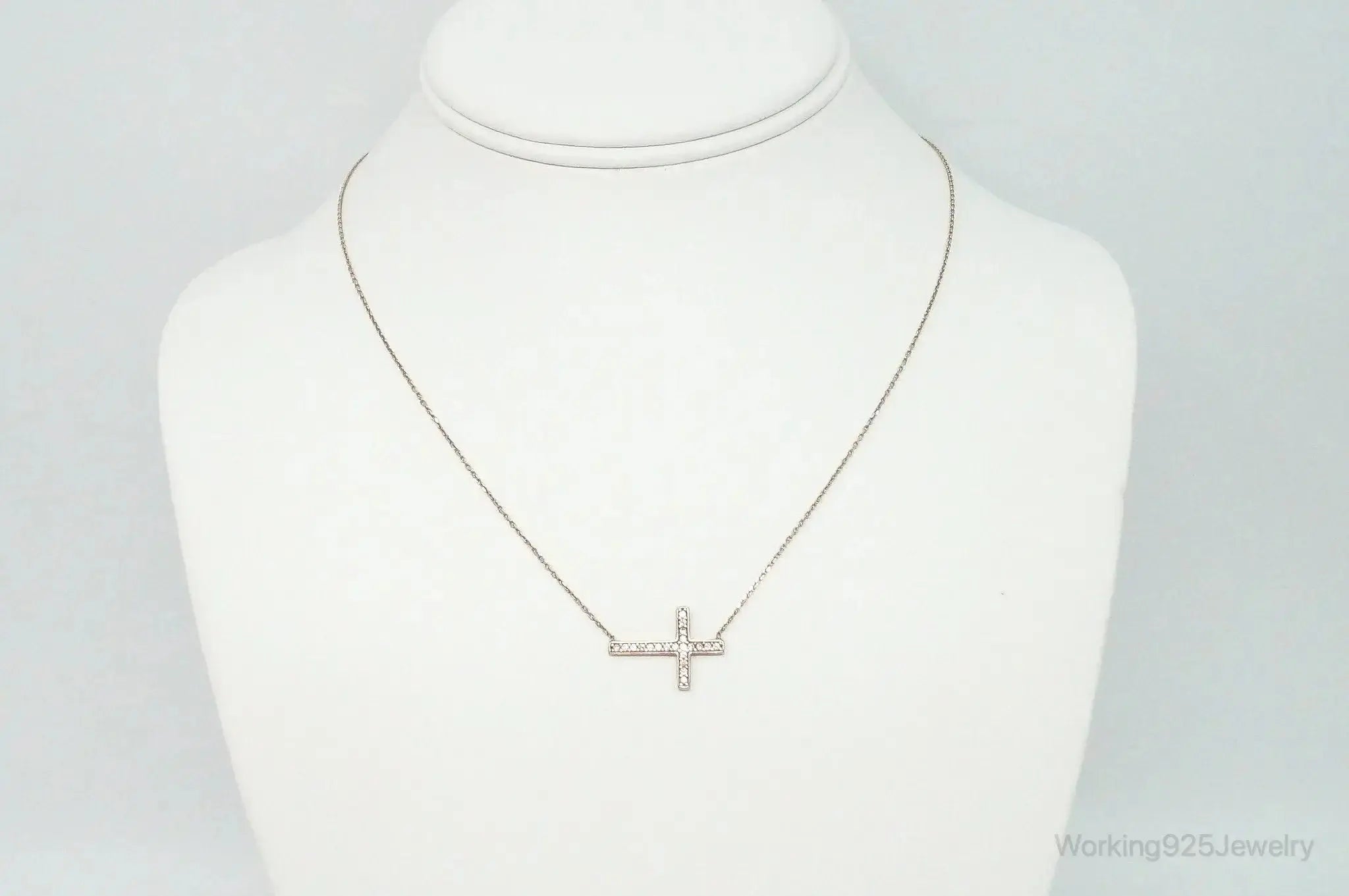 Vintage cubic zirconia rose gold vermeil sterling silver cross necklace, detailed pendant jewelry for women.