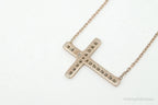 Vintage cubic zirconia rose gold vermeil sterling silver cross necklace, elegant pendant jewelry for women.
