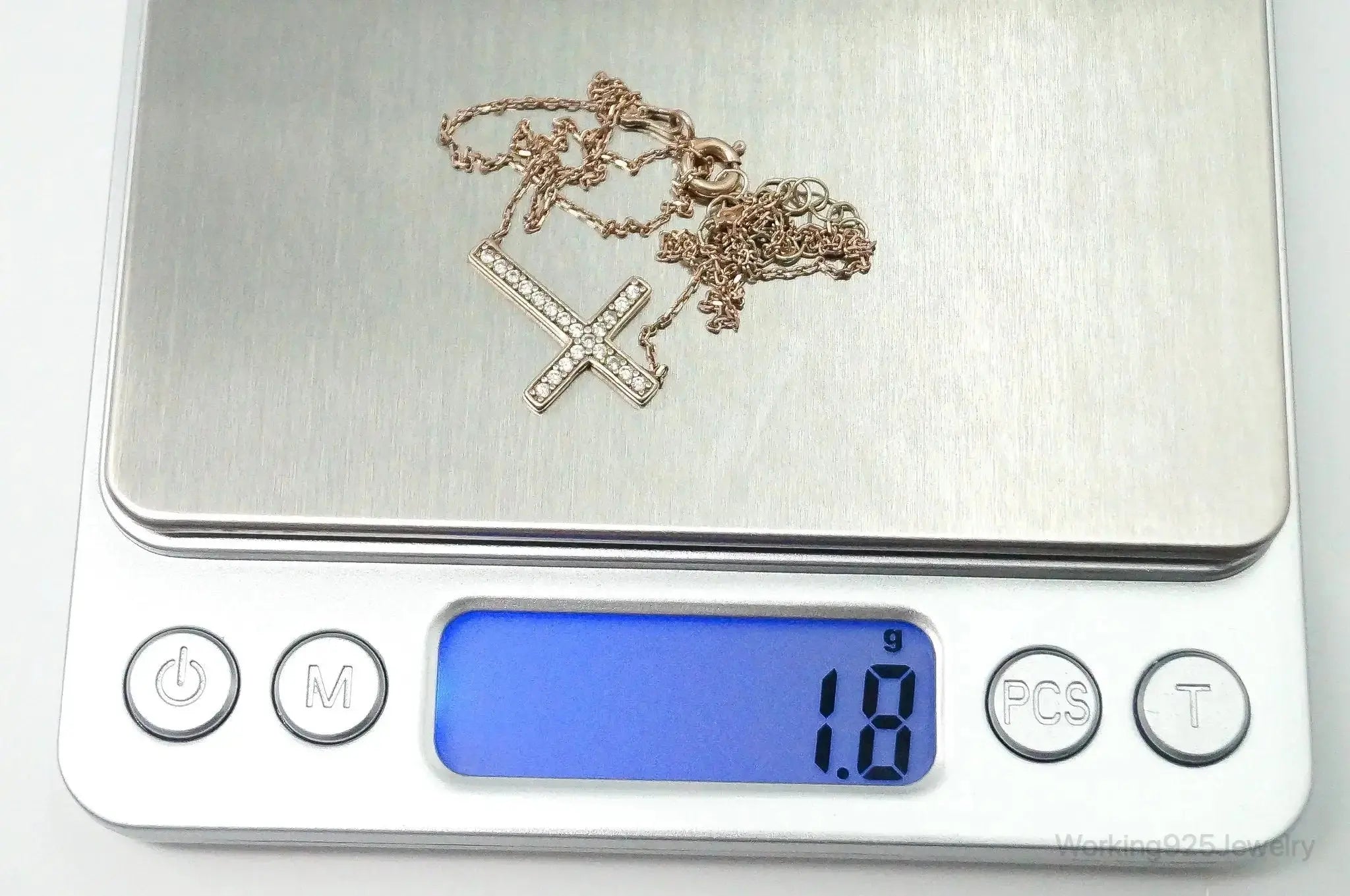 Vintage cubic zirconia rose gold vermeil sterling silver cross necklace with detailed pendant, jewelry pendant for women.