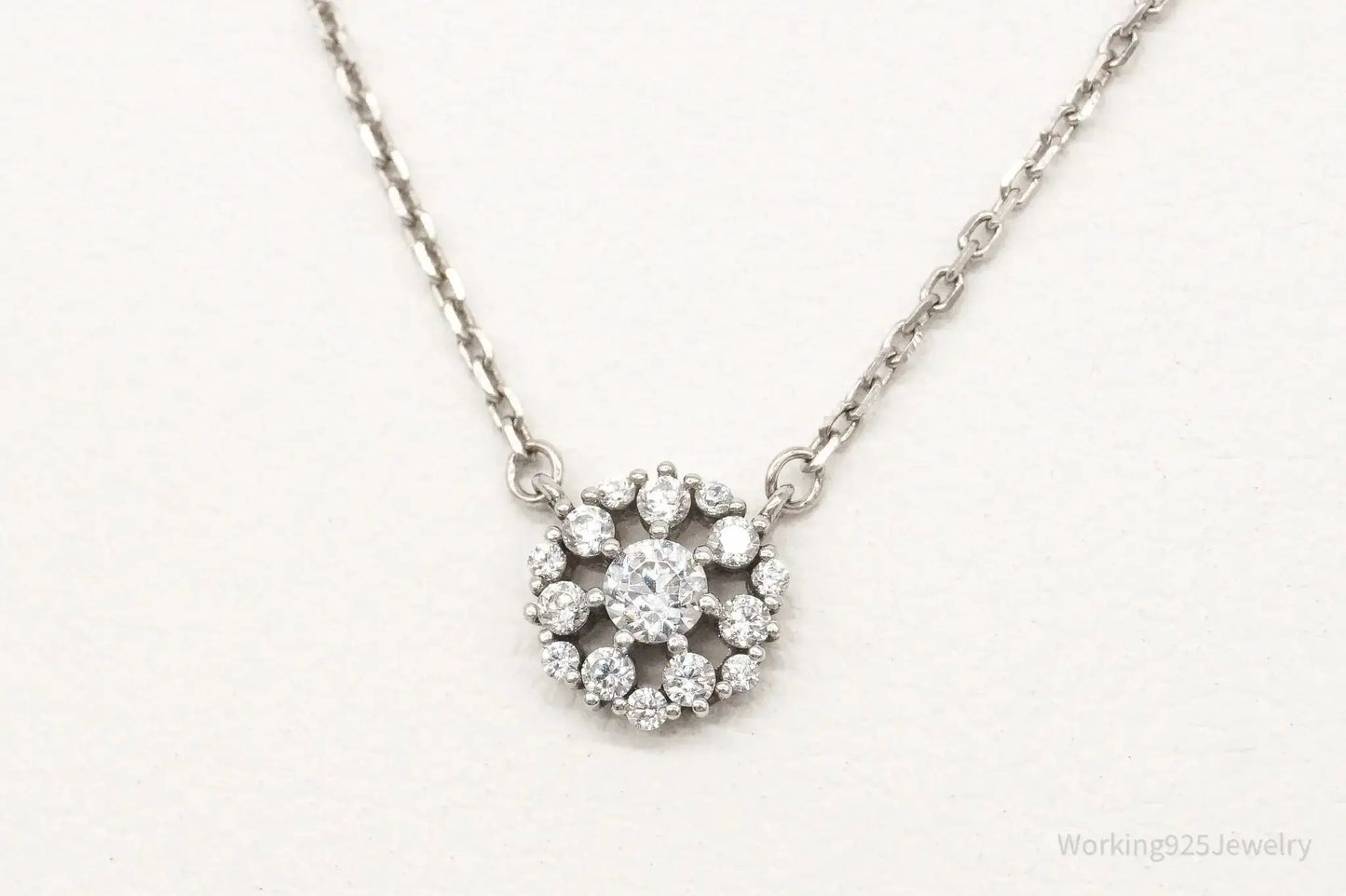 Vintage Cubic Zirconia Sterling Silver Necklace - Plush Fashion Hub