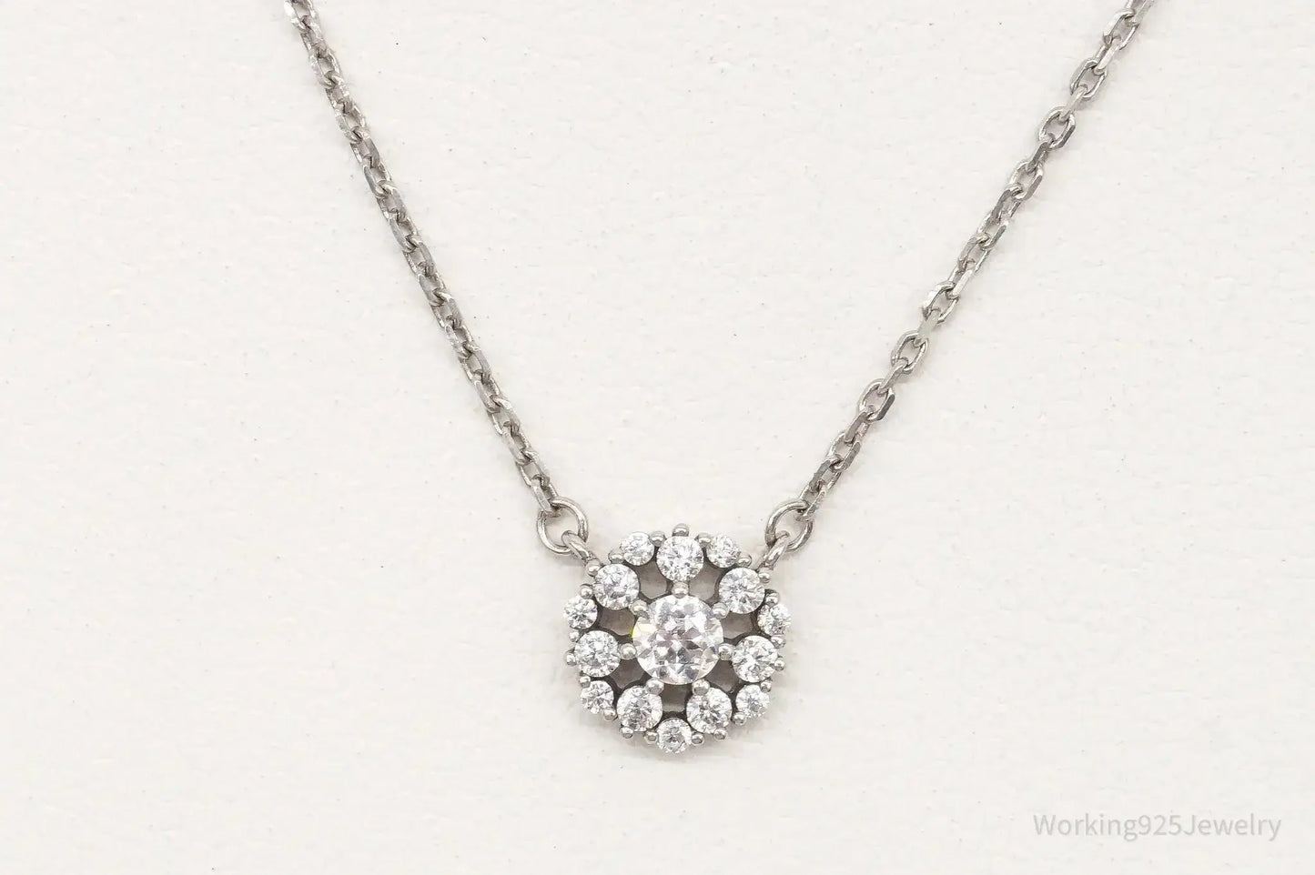 Vintage Cubic Zirconia Sterling Silver Necklace - Plush Fashion Hub