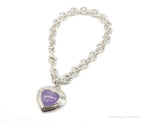 Vintage lavender jade heart chain link sterling silver bracelet with intricate design, crafted by Plush Fashion Hub.