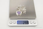 Vintage lavender jade heart pendant on sterling silver chain bracelet, designer jewelry with chain link details.