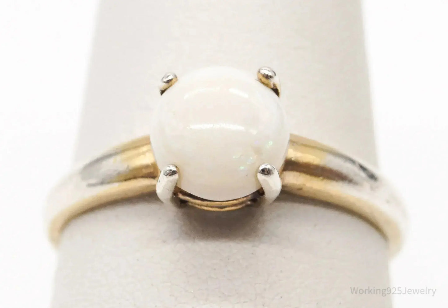 Vintage Designer DBJ White Opal Gold Vermeil Sterling Silver Ring - Size 7 - Plush Fashion Hub