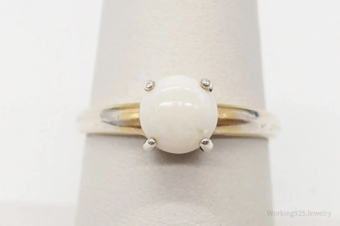 Vintage Designer DBJ White Opal Gold Vermeil Sterling Silver Ring - Size 7 - Plush Fashion Hub