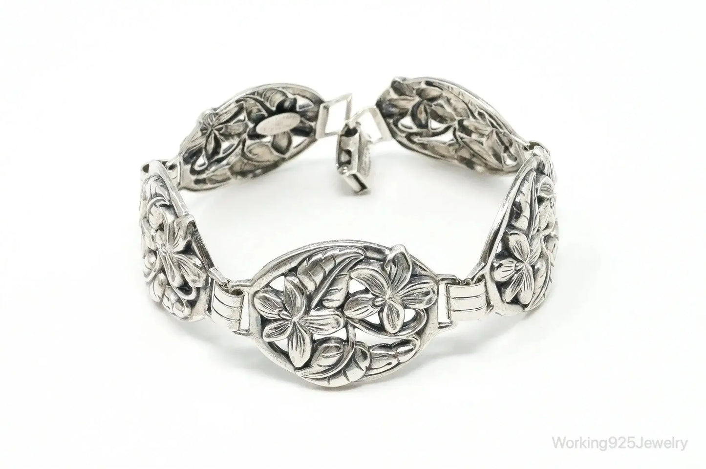 Vintage Designer Danecraft Floral Panels Sterling Silver Bracelet - Plush Fashion Hub