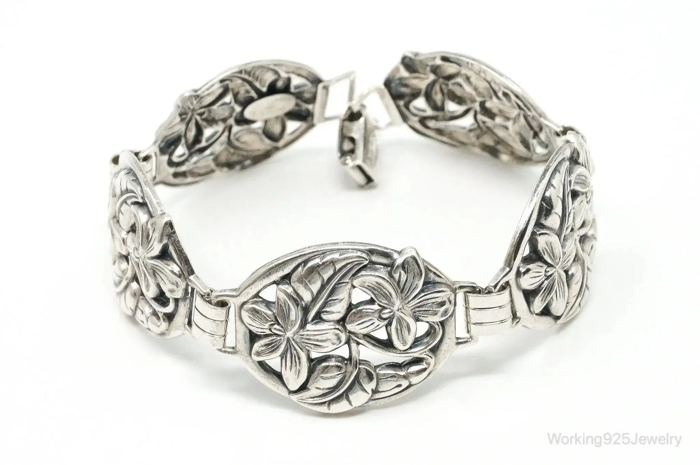 Vintage Designer Danecraft Floral Panels Sterling Silver Bracelet - Plush Fashion Hub