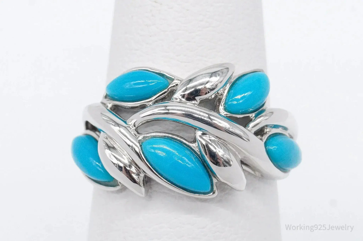 Vintage Designer EA Turquoise Sterling Silver Ring - Size 5 - Plush Fashion Hub