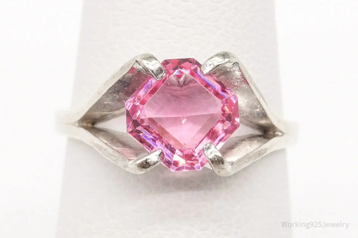 Vintage Designer Espo Pink Cubic Zirconia Sterling Silver Ring - Size 5 - Plush Fashion Hub
