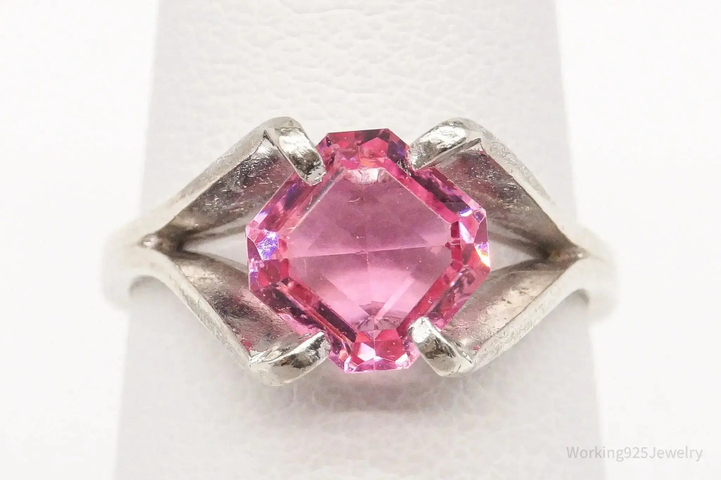 Vintage Designer Espo Pink Cubic Zirconia Sterling Silver Ring - Size 5 - Plush Fashion Hub