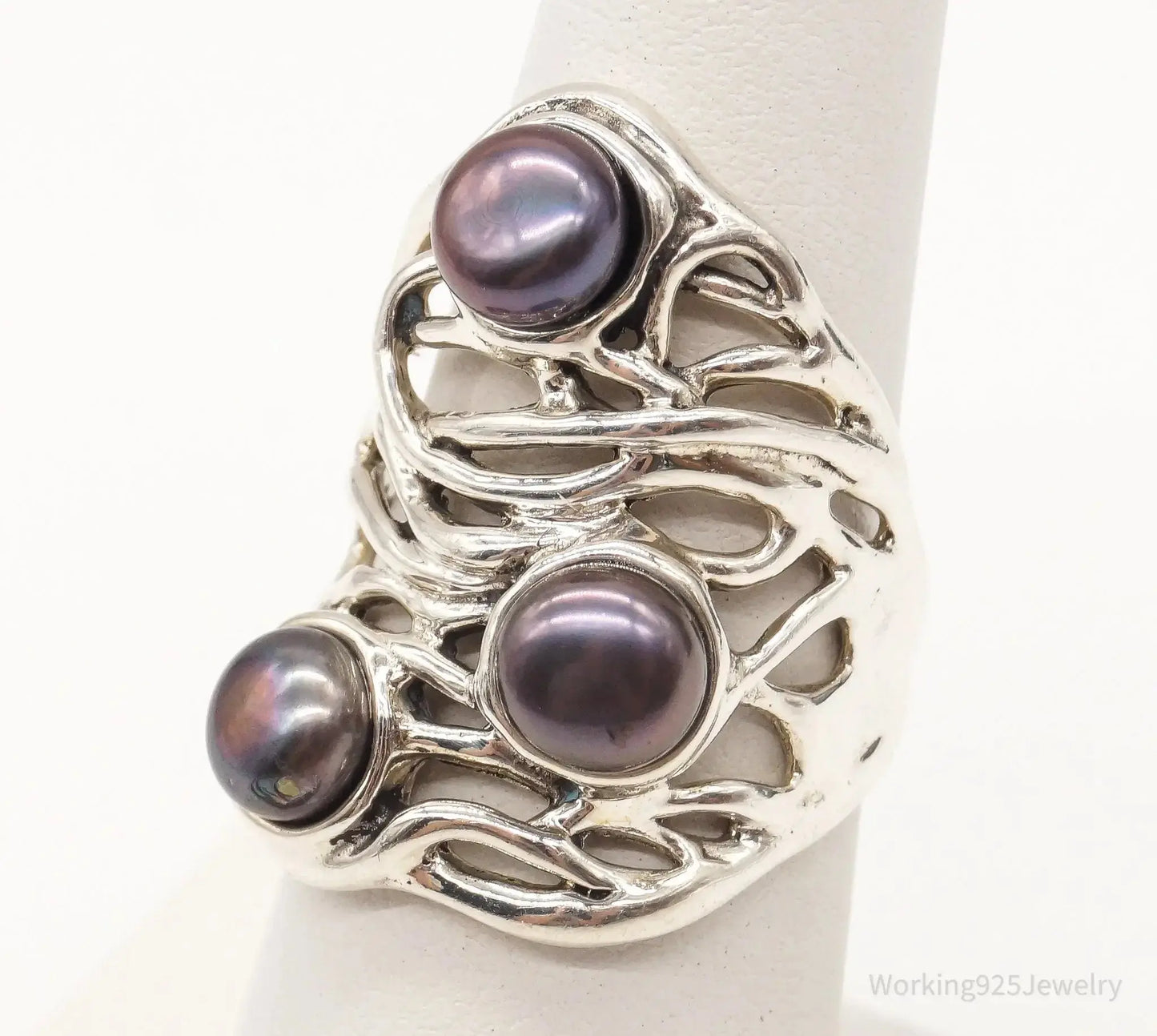 Vintage Designer Heng Ngai Pearl Sterling Silver Ring - Size 6 - Plush Fashion Hub